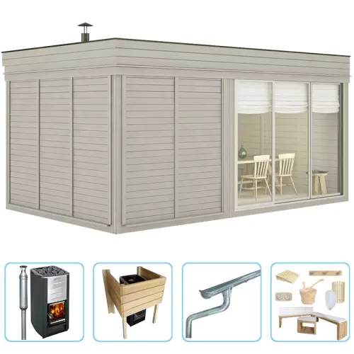 Sauna finlandese tradizionale da esterno ARES Medium 5-6 posti - KIT PRO CON STUFA A LEGNA