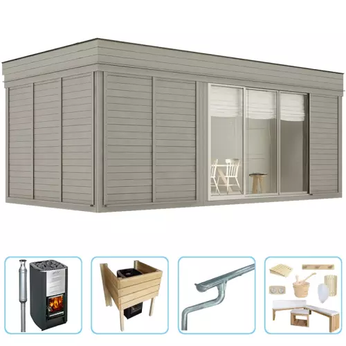 Sauna finlandese tradizionale da esterno ARES Large 5-6 posti - KIT PRO CON STUFA A LEGNA