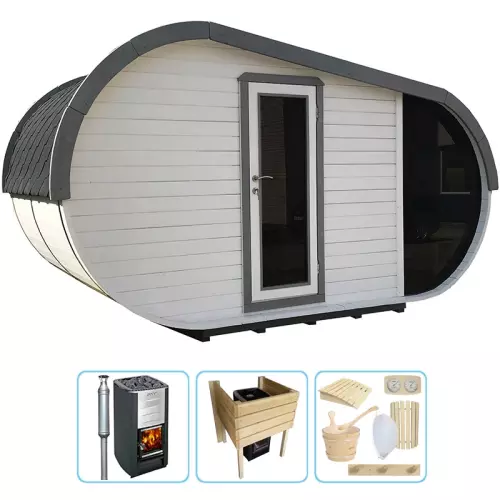 Sauna finlandese tradizionale da esterno LAILA 6-8 posti - KIT PRO CON STUFA A LEGNA