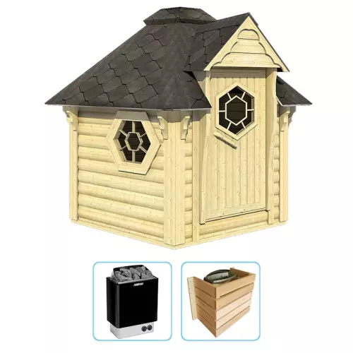 Sauna finlandese tradizionale da esterno LARS 5-6 posti - KIT STANDARD CON RISCALDATORE ELETTRICO