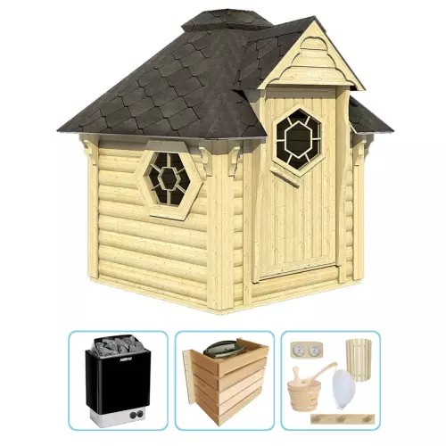 Sauna finlandese tradizionale da esterno LARS 5-6 posti - KIT PRO CON RISCALDATORE ELETTRICO