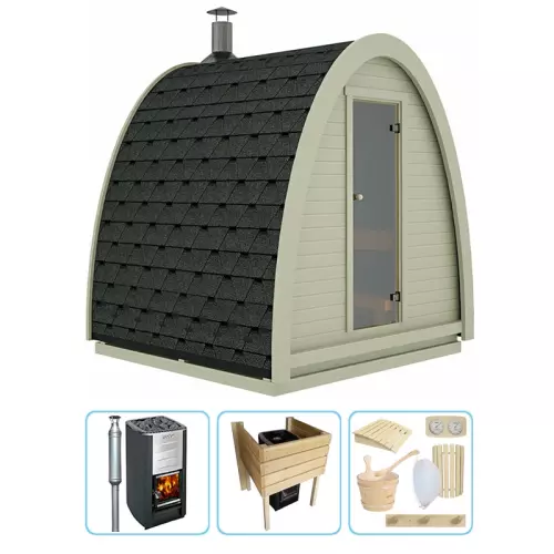 Sauna finlandese tradizionale da esterno SANDER 2-3 posti - KIT PRO CON STUFA A LEGNA