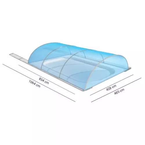 Copertura telescopica per piscina PRAGA STANDARD : Elox - misure interne 4,28 x 8,54 x h 1,33 m con porta frontale