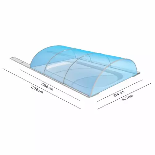 Copertura telescopica per piscina PRAGA STANDARD : Elox - misure interne 5,14 x 10,66 x h 1,54 m con porta frontale