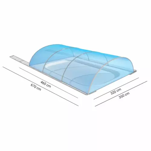 Copertura telescopica per piscina PRAGA STANDARD : Elox - misure interne 3,20 x 4,60 x h 0,97 m con porta laterale destra