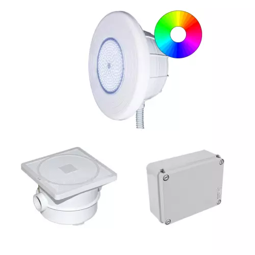Kit n. 3 proiettori LED RGB 800 Lumen Ø 320 mm per piscina con rivestimento in piastrelle