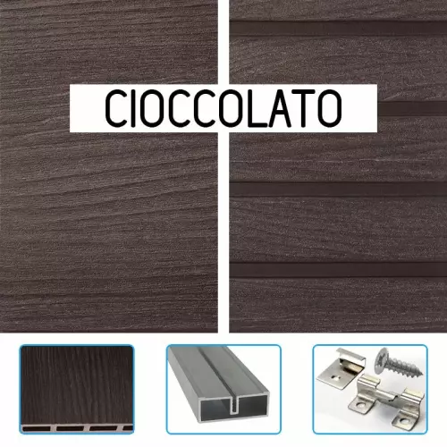 Listone in legno composito WPC WOOD Double Face 220 x 16,5 x 2,4 cm con KIT di installazione - colore CIOCCOLATO