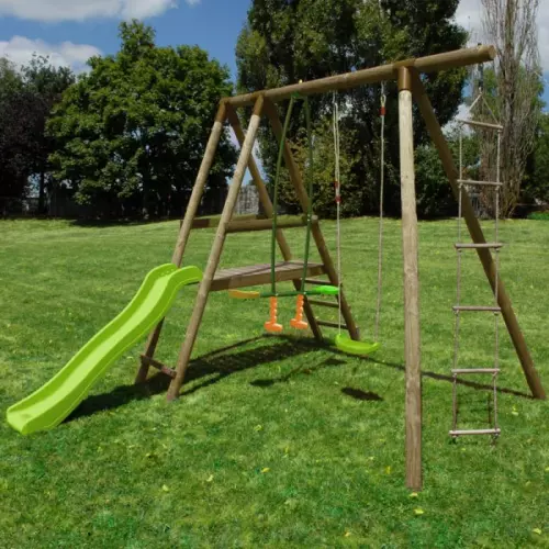 Area giochi in legno MAGNOLIA con scivolo, altalene, scala a corda