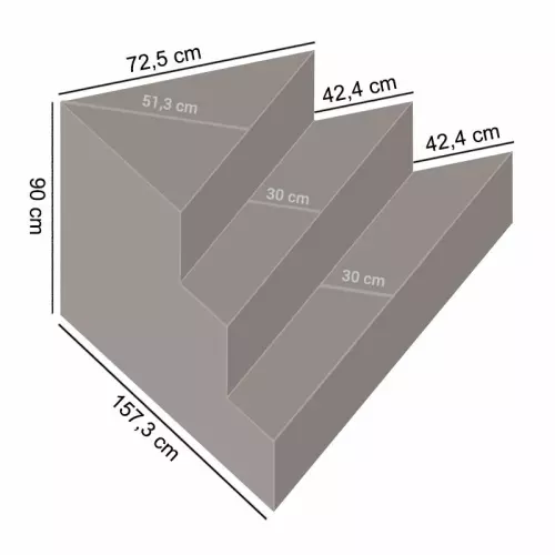 Scala interna PAVIA 1,573 x 1,573 h 0,90 m a 3 gradini, per posa sotto liner