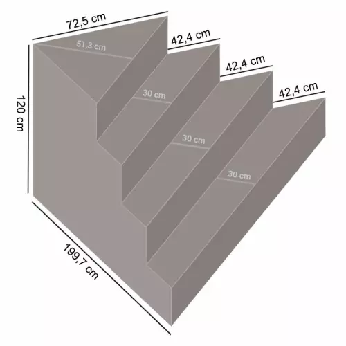 Scala interna PAVIA 1,997 x 1,997 h 1,20 m a 4 gradini, per posa sotto liner
