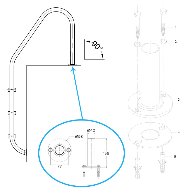 dimensioni ancoraggio per scaletta piscina