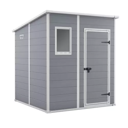 Casetta in resina da esterno MANOR PENT 6X6 by Keter, effetto legno 1,84 x 1,85 x h 2,19 cm : Grigio