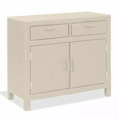 Armadio da esterno in wicker 100x50xH80 cm, con 2 ante e 2 cassetti : Colore WHITE (bianco decapato)