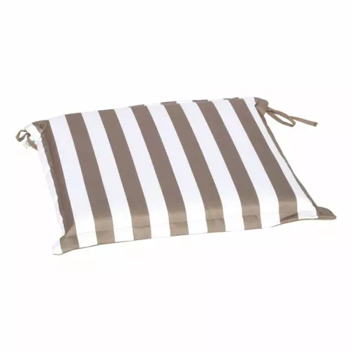 Cuscino da esterno per seduta, 38x38 cm con volant : DUNE (righe bianche/sabbia)