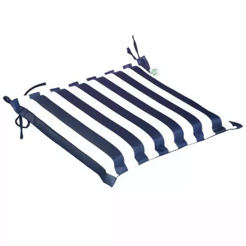 Cuscino da esterno per seduta, 38x38 cm con volant : ONDABLU (righe bianche/blu)