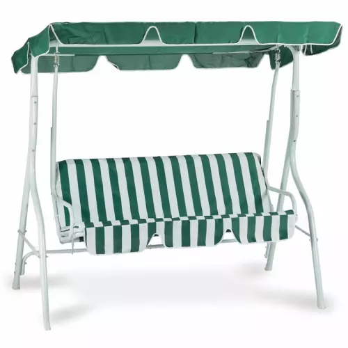 Dondolo da giardino in acciaio STRIP, 3 posti : Seduta RIGA VERDE, tettuccio VERDE tinta unita, struttura BIANCA