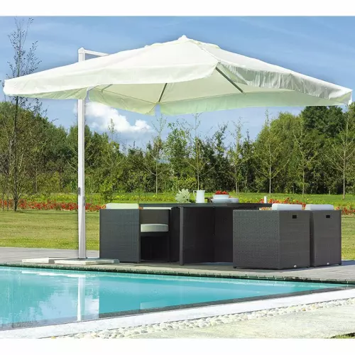 Ombrellone quadrato ZANTE 3 x 3 m in alluminio, a manovella : Telo BIANCO - Struttura BIANCA