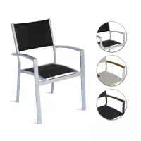 Sedia da giardino in alluminio e teak con braccioli, seduta imbottita