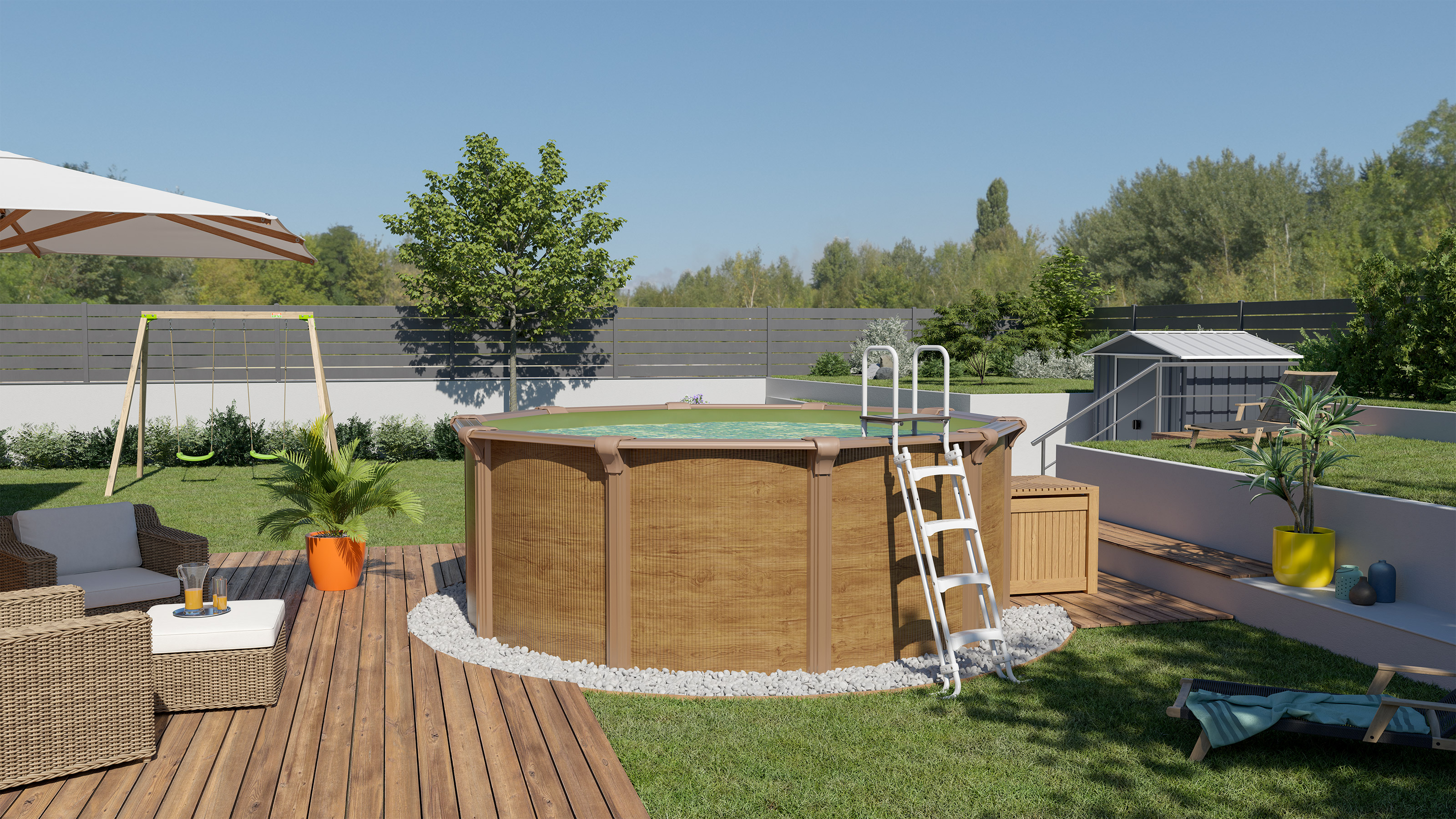 Piscina fuori terra in acciaio effetto legno STEELWOOD Piscina fuori terra in acciaio effetto legno STEELWOOD