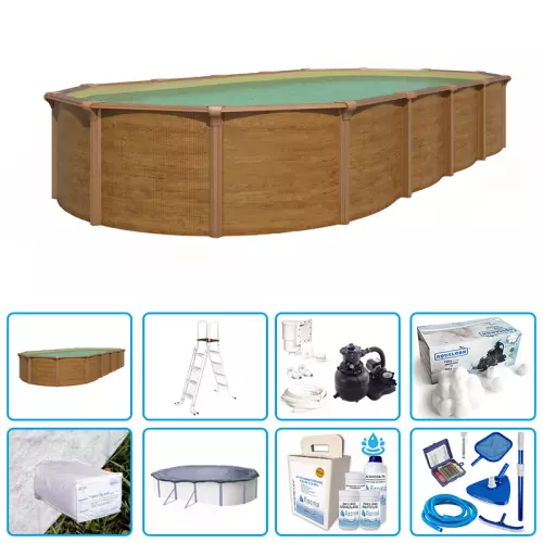 Piscina fuori terra STEELWOOD Omega - 7,30 x 3,65 x h.1,32 m - KIT PRO