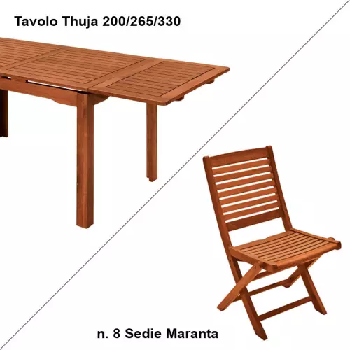Set pranzo da giardino con tavolo THUJA e n.8 sedie MARANTA