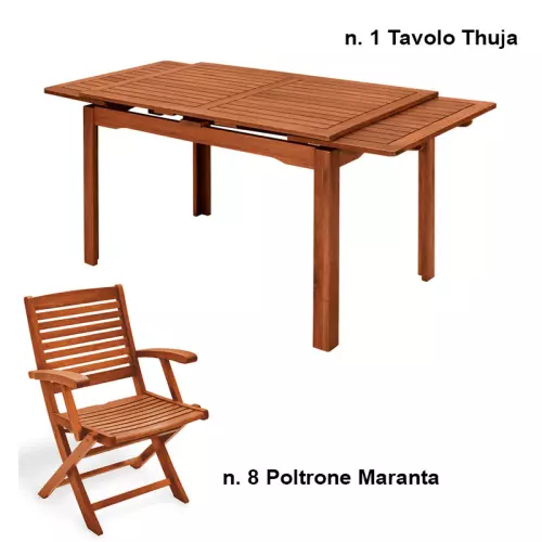 Set pranzo da giardino con tavolo THUJA e n.8 poltrone MARANTA