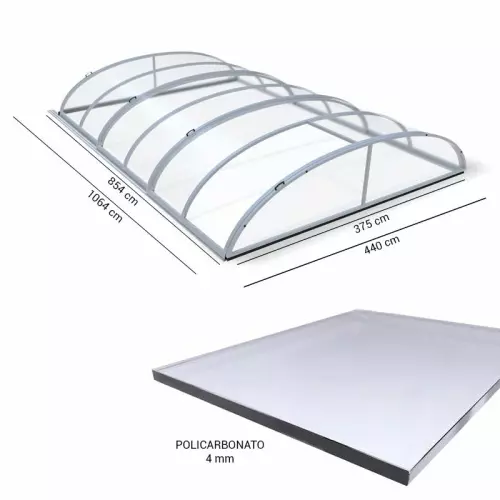 Copertura telescopica per piscina CAROLINA STANDARD : Elox - 3,75 x 8,54 x h 0,76 m con porta laterale destra - pareti 4 mm