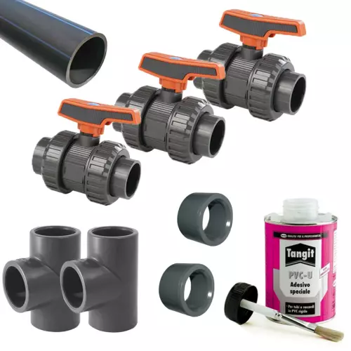 Kit By-Pass per pompa di calore con tubi di collegamento Ø 63 mm e attacchi Ø 50 mm