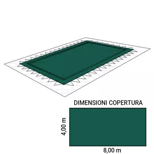 Copertura Invernale per piscina Polartex® CLASSIC 400 PVC rettangolare 8,00 x 4,00 m con Occhielli e Corda elastica