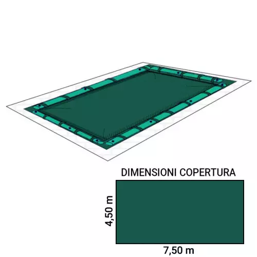 Copertura Invernale per piscina Polartex® CLASSIC 400 PVC rettangolare 7,50 x 4,50 m con bretelle porta salsicciotti