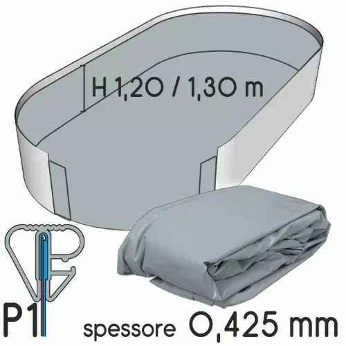 Liner 4,90 x 3,60 m per piscina a forma ovale h.1,20/1,32 m - colore ANTRACITE - spessore 0,425 mm