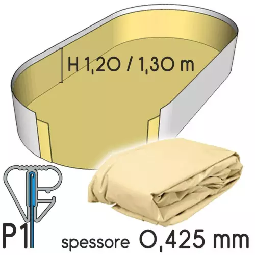 Liner 7,60 x 4,60 m per piscina a forma ovale h.1,20/1,32 m - colore SABBIA - spessore 0,425 mm