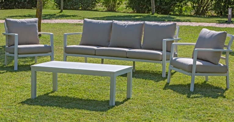 Salotto AFRODITE 3 posti bianco con cuscini sabbia