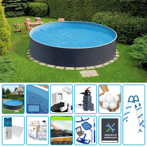 Piscina Fuori Terra circolare AZURO GRAPHITE Ø 3,60 x h.0,90 m - KIT PRO