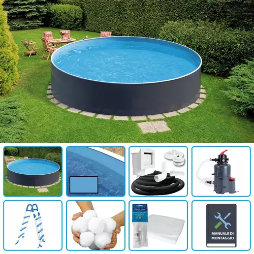 Piscina fuori terra circolare AZURO GRAPHITE Ø 3,60 h.1,20 m - KIT EASY