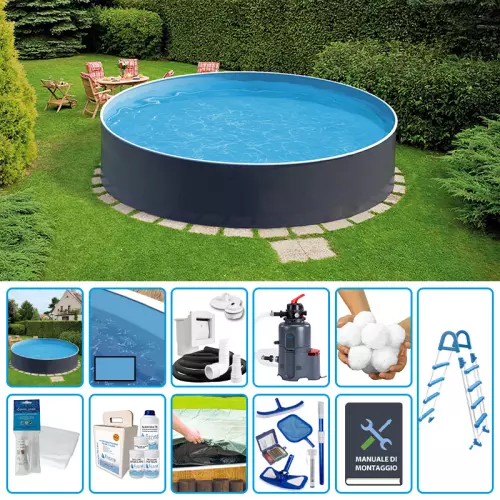 Piscina fuori terra circolare AZURO GRAPHITE Ø 3,60 h.1,20 m - KIT PRO