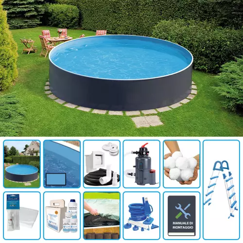 Piscina fuori terra circolare AZURO GRAPHITE Ø 4,60 h.1,20 m - KIT PRO