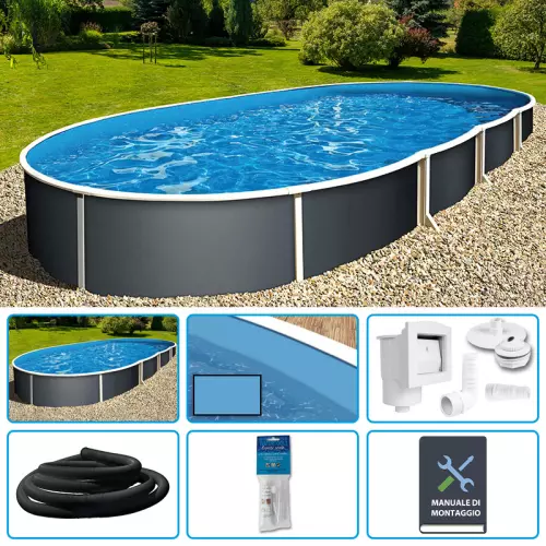 Piscina fuori terra ovale AZURO GRAPHITE 5,50 x 3,70 x h.1,20 m - KIT BASE