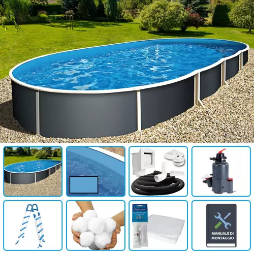 Piscina fuori terra ovale AZURO GRAPHITE 5,50 x 3,70 x h.1,20 m - KIT EASY