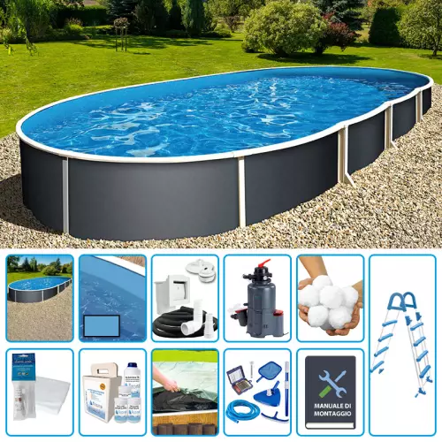 Piscina fuori terra ovale AZURO GRAPHITE 5,50 x 3,70 x h.1,20 m - KIT PRO