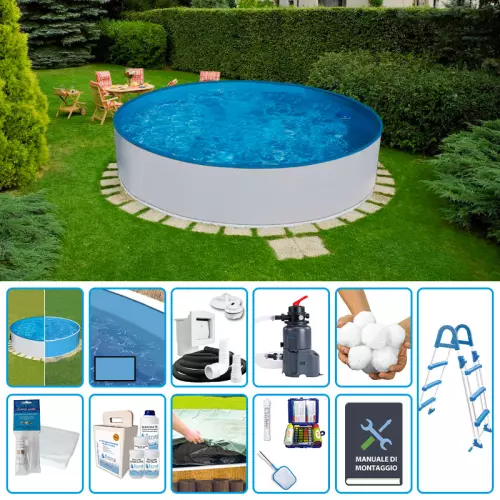 Piscina fuori terra circolare AZURO BASIC Ø 2,40 h.0,90 m - KIT PRO