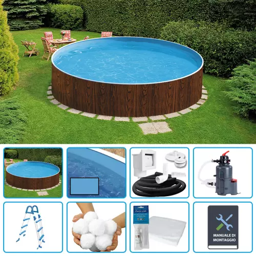 Piscina fuori terra circolare AZURO WOOD Ø 3,60 h.1,20 m - KIT EASY