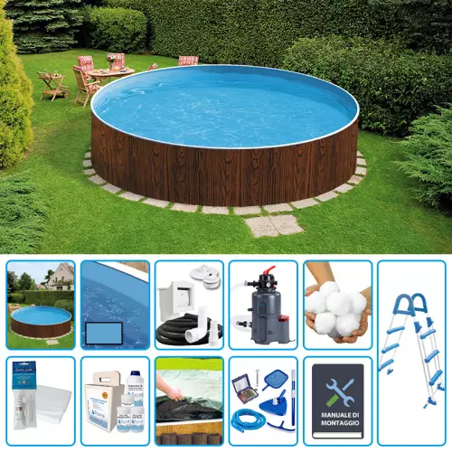 Piscina fuori terra circolare AZURO WOOD Ø 3,60 h.1,20 m - KIT PRO