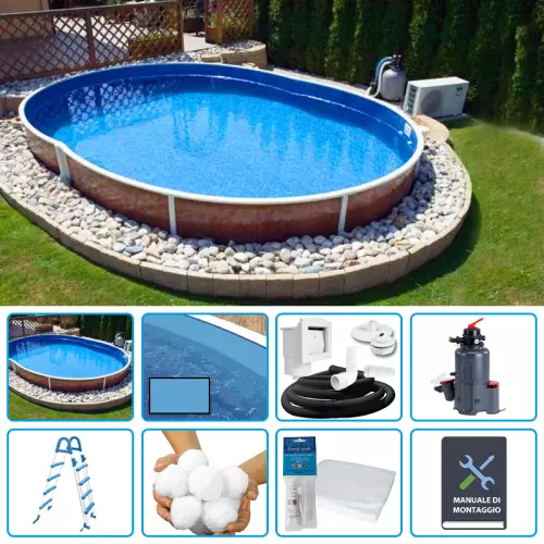 Piscina fuori terra ovale AZURO WOOD 5,50 x 3,70 x h.1,20 m - KIT EASY