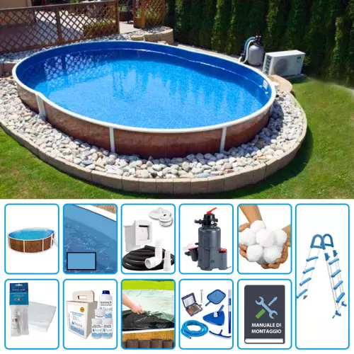 Piscina fuori terra ovale AZURO WOOD 5,50 x 3,70 x h.1,20 m - KIT PRO