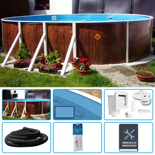 Piscina fuori terra ovale AZURO WOOD 7,30 x 3,70 x h.1,20 m - KIT BASE