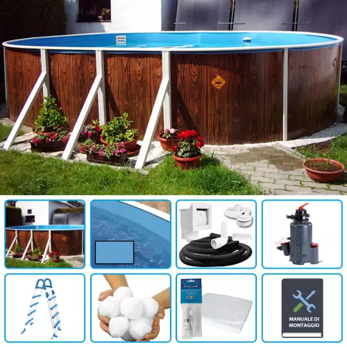 Piscina fuori terra ovale AZURO WOOD 7,30 x 3,70 x h.1,20 m - KIT EASY