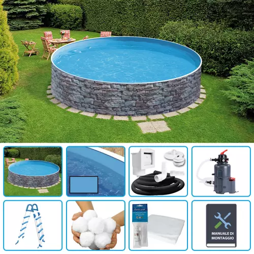 Piscina fuori terra circolare AZURO STONE Ø 4,00 h.1,20 m - KIT EASY