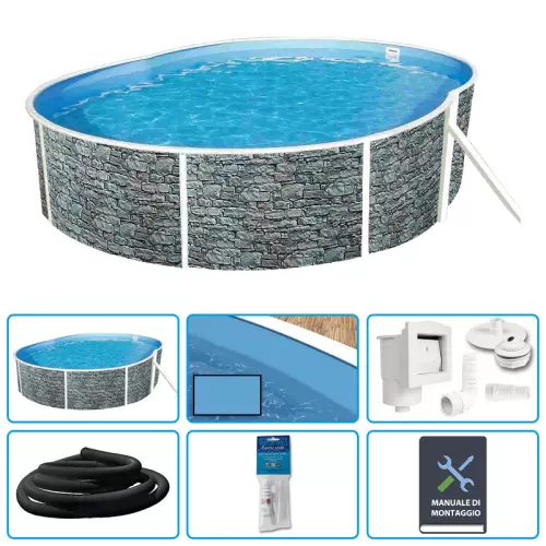 Piscina fuori terra ovale AZURO STONE 5,50 x 3,70 x h.1,20 m - KIT BASE