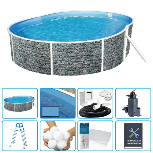 Piscina fuori terra ovale AZURO STONE 5,50 x 3,70 x h.1,20 m - KIT EASY